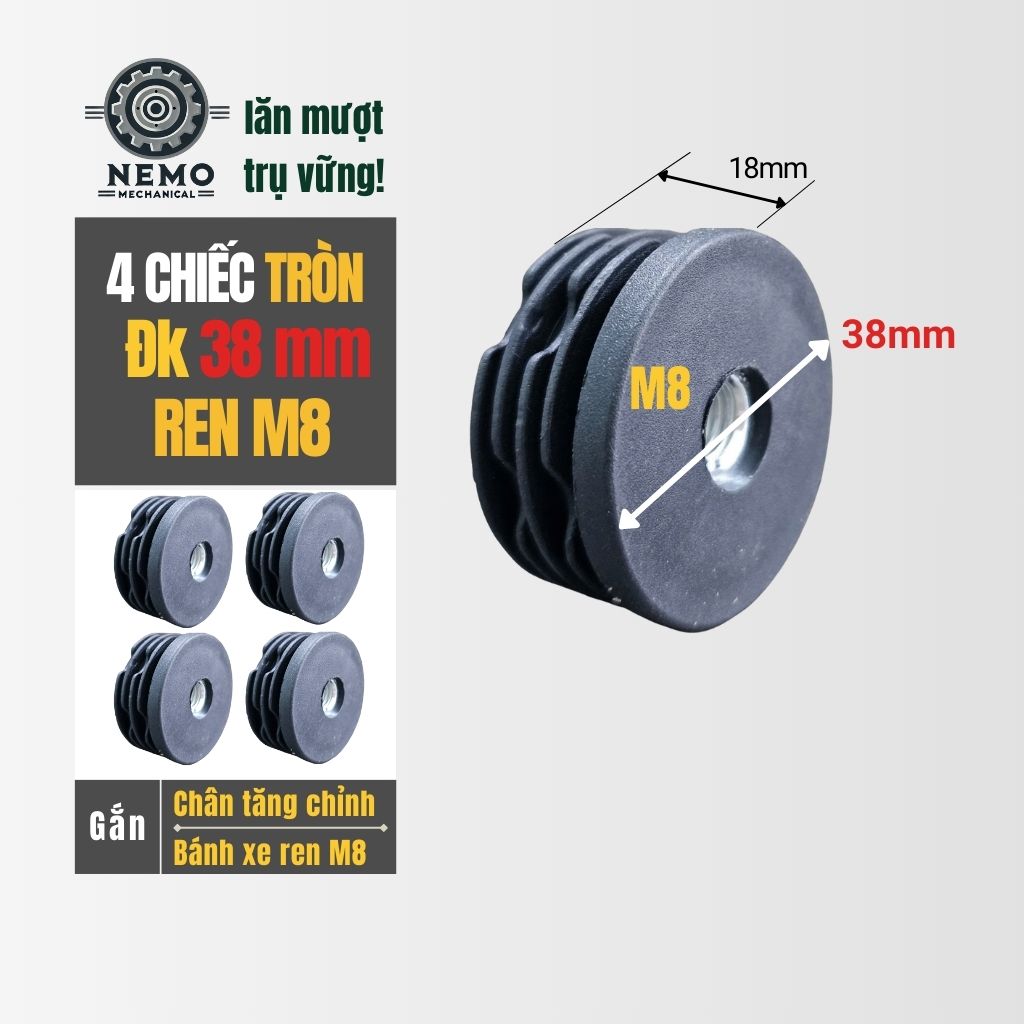 Nắp Chụp Thép Hộp Có Ren – Giải Pháp Lắp Chân Tăng Chỉnh & Bánh Xe Không Cần Hàn (M6, M8, M10)